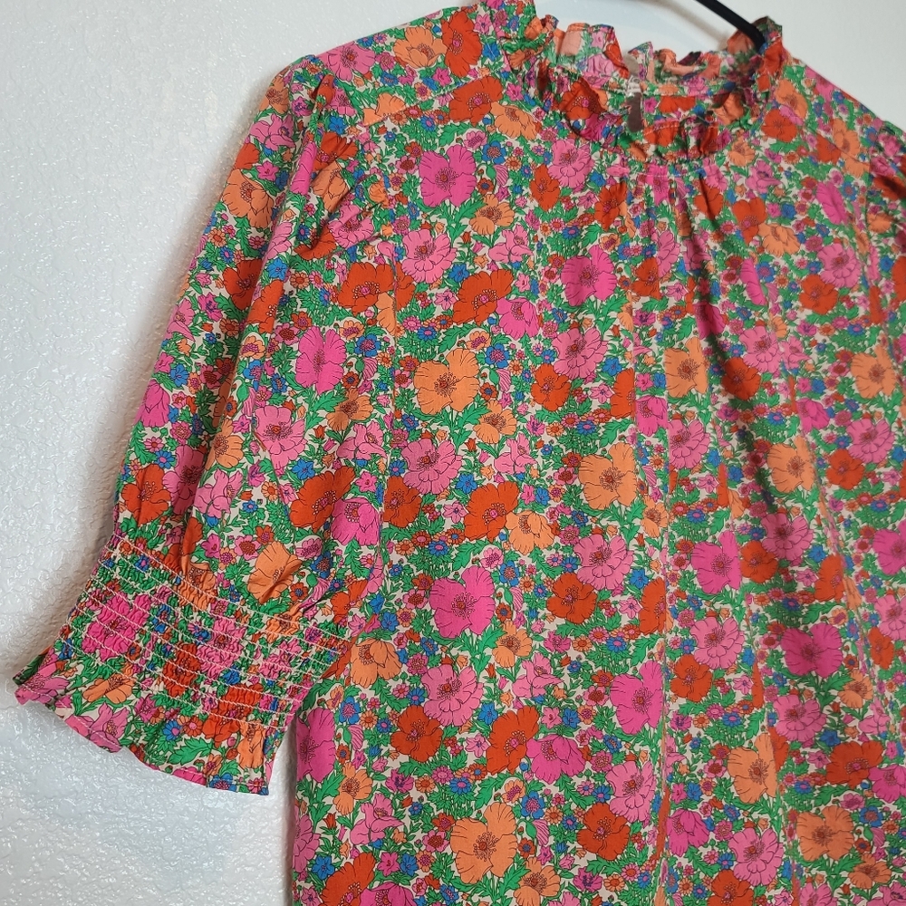 J.Crew Liberty Fabric Floral Smocked Puff-sleeve Top In Meadow Song Size Small - Picture 8 of 10